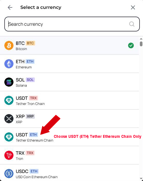USDT ETH selection